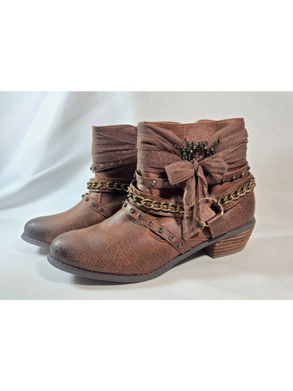 Embellished Western Bootees Brown Faux Leather 9.5 Not Rated Fairy Grunge Whimsy